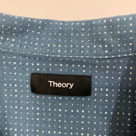 Theory Shirt Mens XL Chalkboard Linen Blend Daze Lanai Printed Short Sleeve - Picture 4 of 10